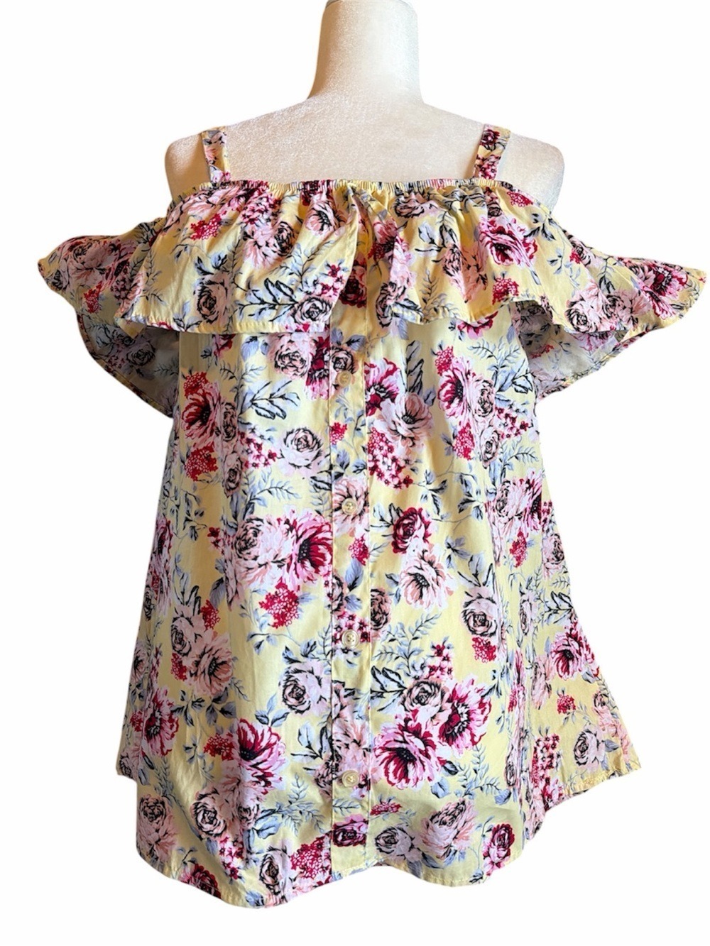 Floral Yellow Off-Shoulder Ruffle Cold Shoulder Top